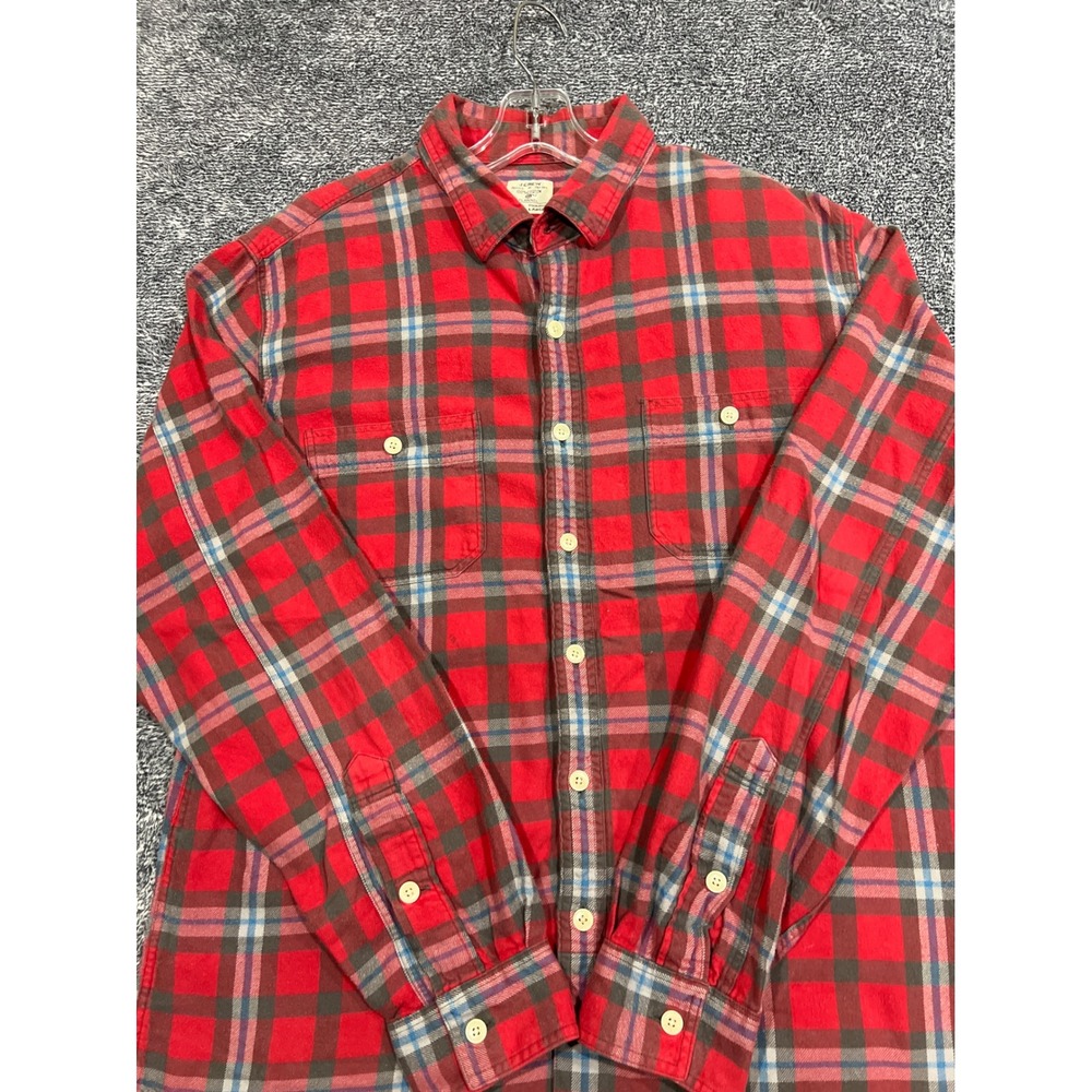 J.Crew Mens Large Red Plaid Flannel Button Down Shirt 100% Cotton Long Sleeve